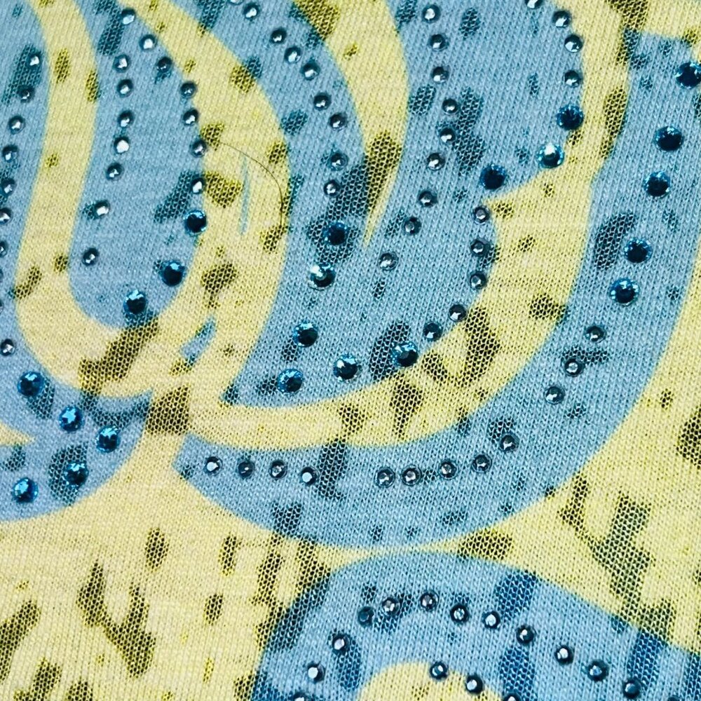 B.L.E.U. - Women's PL Tunic Yellow Blue Brocade Print Burnout with Blue Sparkles - Picture 9 of 12